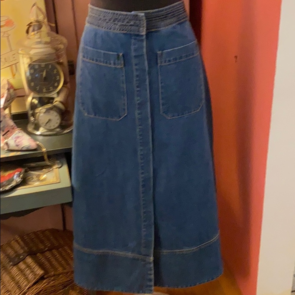 Free People Denim Midi Skirt Button Front Sz 12 - Picture 3 of 6
